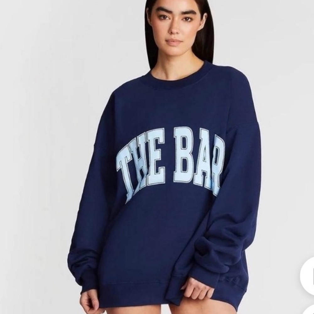 The Bar Navy Blue Varsity Crew Neck Sweater